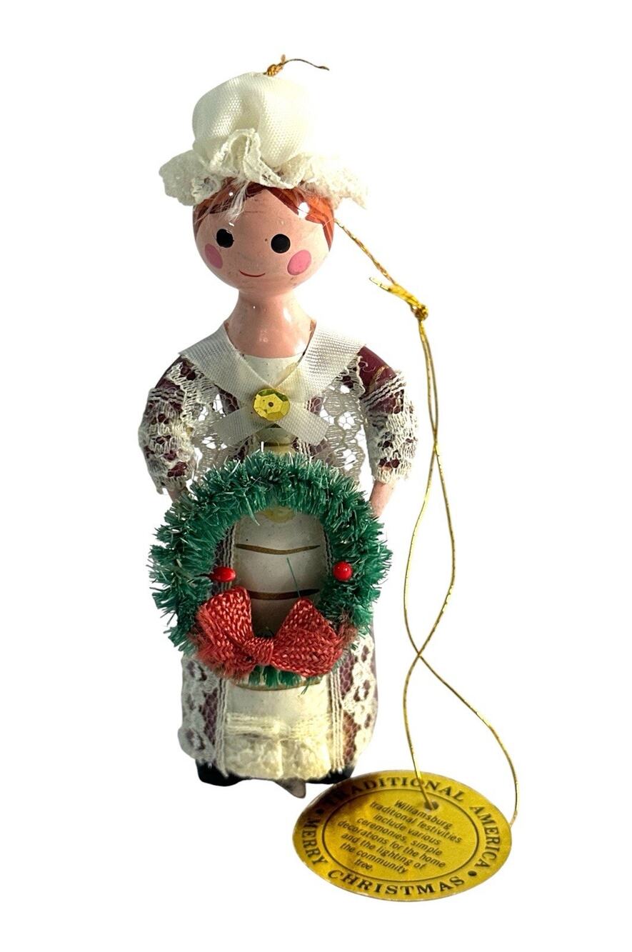 Vintage 1979 Kurt S Adler Williamsburg Woman Wreath Christmas Ornament 4.5”